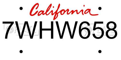 7WHW658 California License Plate