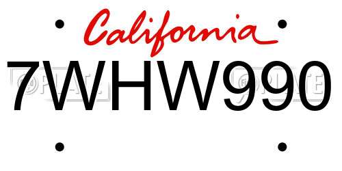 7WHW990 California License Plate