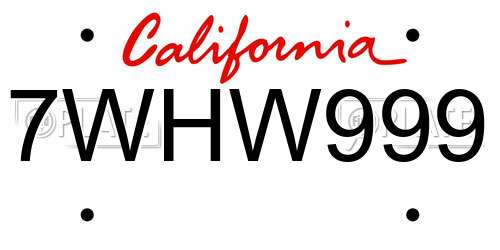 7WHW999 California License Plate