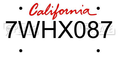 7WHX087 California License Plate