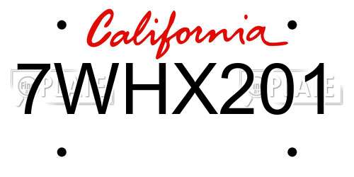 7WHX201 California License Plate