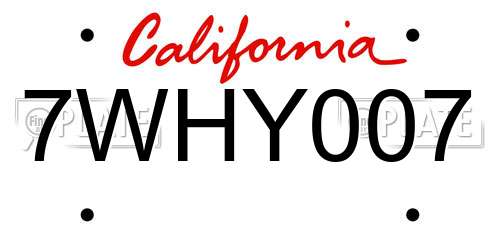 7WHY007 California License Plate