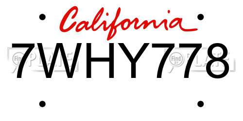 7WHY778 California License Plate