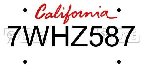 7WHZ587 California License Plate