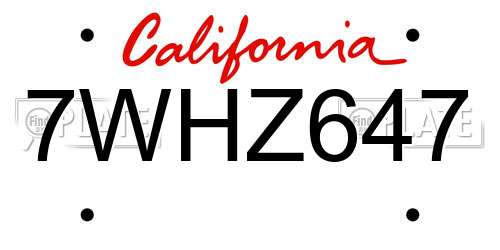 7WHZ647 California License Plate