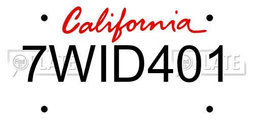 7WID401 California License Plate