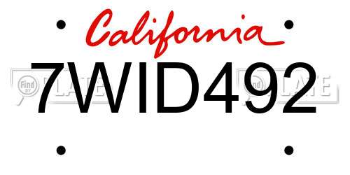 7WID492 California License Plate