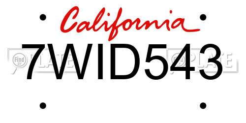 7WID543 California License Plate