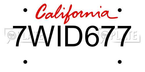7WID677 California License Plate