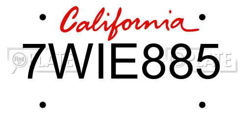 7WIE885 California License Plate