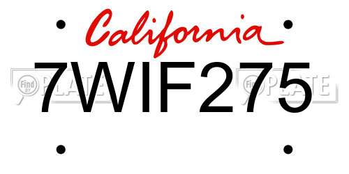 7WIF275 California License Plate