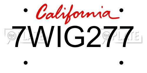 7WIG277 California License Plate