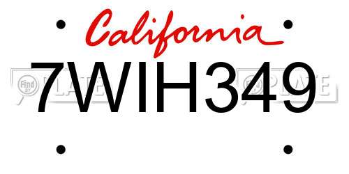 7WIH349 California License Plate