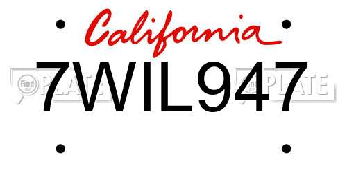 7WIL947 California License Plate