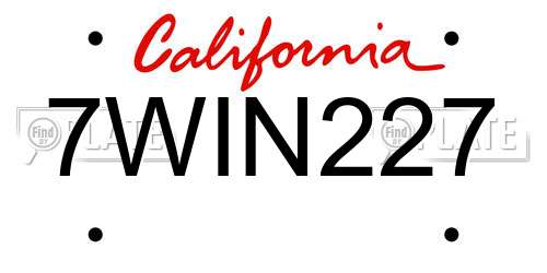 7WIN227 California License Plate