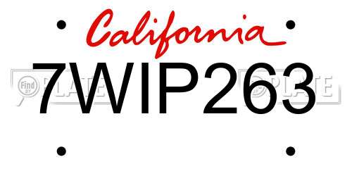 7WIP263 California License Plate