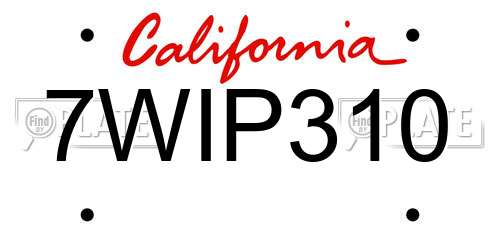 7WIP310 California License Plate