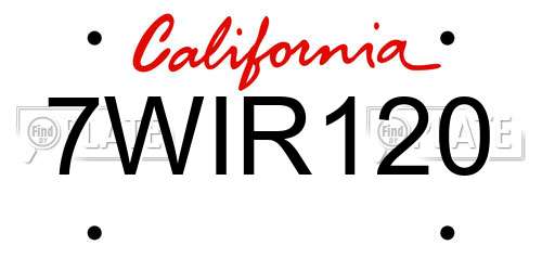 7WIR120 California License Plate