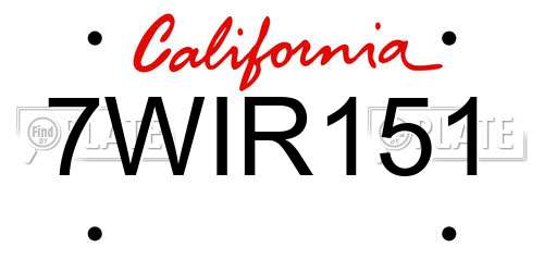 7WIR151 California License Plate