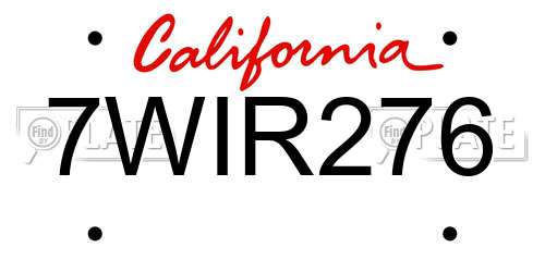 7WIR276 California License Plate