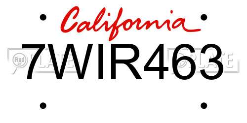 7WIR463 California License Plate