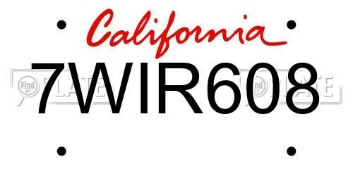 7WIR608 California License Plate