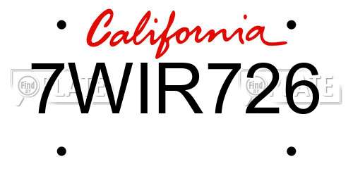7WIR726 California License Plate