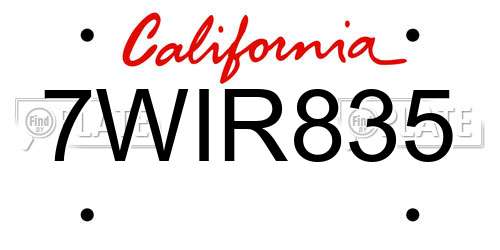 7WIR835 California License Plate