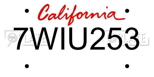 7WIU253 California License Plate