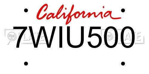 7WIU500 California License Plate