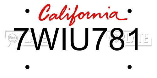 7WIU781 California License Plate