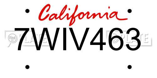 7WIV463 California License Plate
