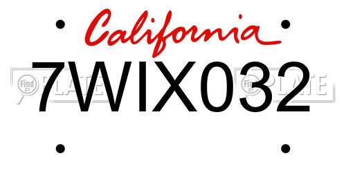 7WIX032 California License Plate