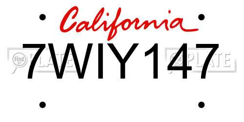 7WIY147 California License Plate