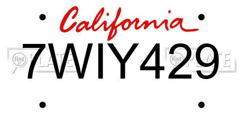 7WIY429 California License Plate