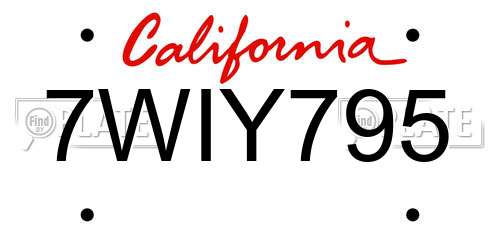 7WIY795 California License Plate