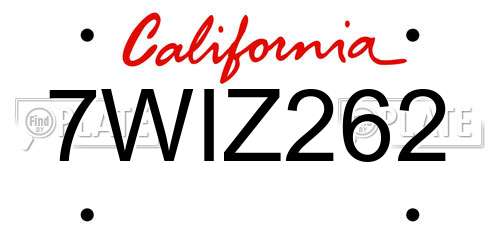 7WIZ262 California License Plate