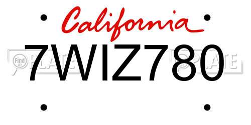 7WIZ780 California License Plate