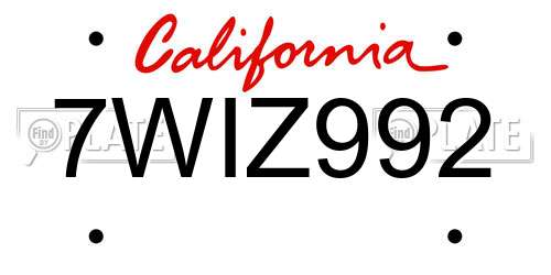 7WIZ992 California License Plate