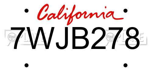 7WJB278 California License Plate