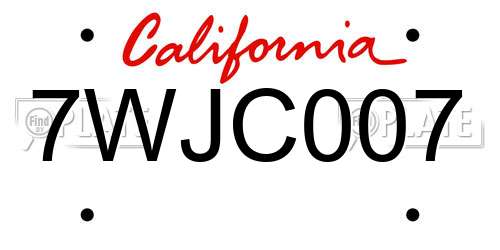 7WJC007 California License Plate