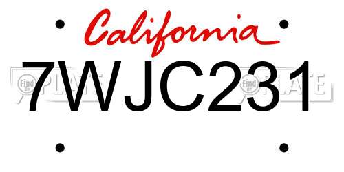 7WJC231 California License Plate