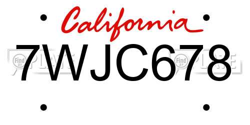 7WJC678 California License Plate