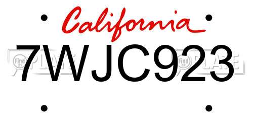 7WJC923 California License Plate