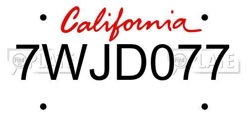 7WJD077 California License Plate