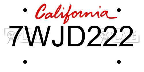 7WJD222 California License Plate