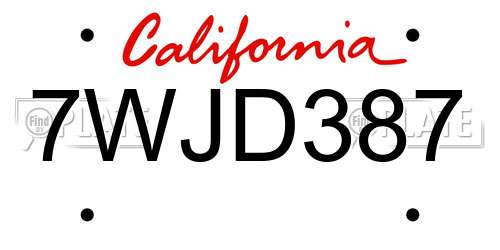 7WJD387 California License Plate