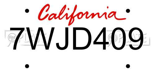7WJD409 California License Plate