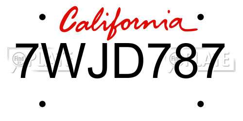 7WJD787 California License Plate