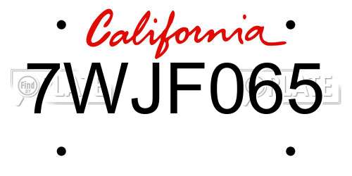 7WJF065 California License Plate